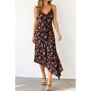 Vintage Alyn Paige Black Floral Asymmetrical Midi Dress 15/16 Y2K Whimsigoth